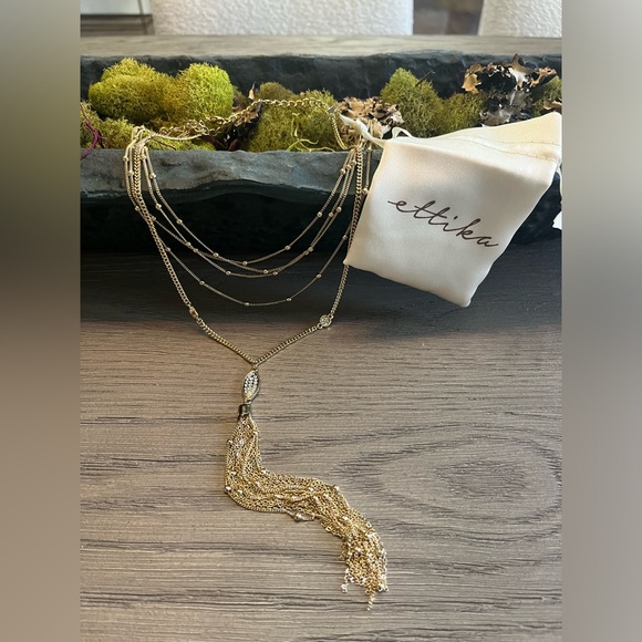 ettika 18k Gold Plated Multi Layered Chain Necklace with Tassel Drop - Picture 1 of 7